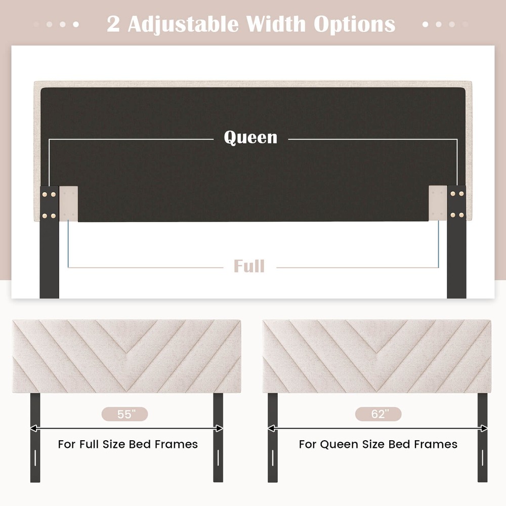 Linen Fabric Upholstered Headboard Rectangular Headboard w/ Solid Wood Legs