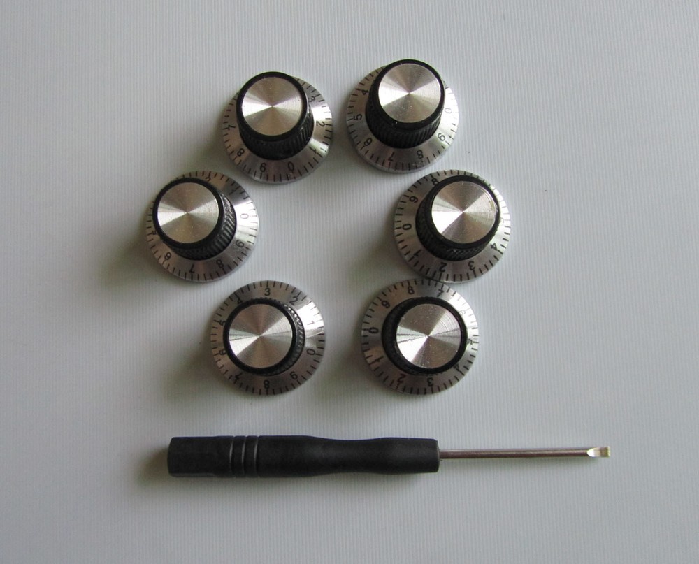 6x Vintage Style Guitar AMP Amplifier Knob Effect Pedal Knobs Black / Silver Cap