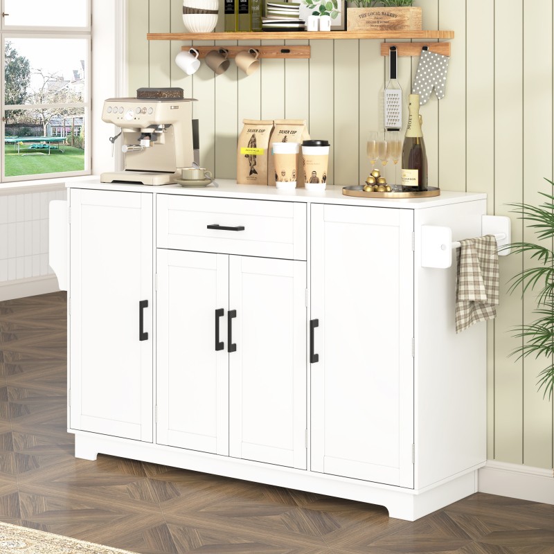 Fluted Buffet Sideboard Cabinet with Storage, Adjustable Shelves, Modern White