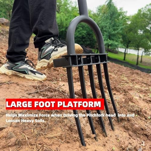 Garden Fork, Pitchforks for Digging Composting Single Handle Curved Teeth