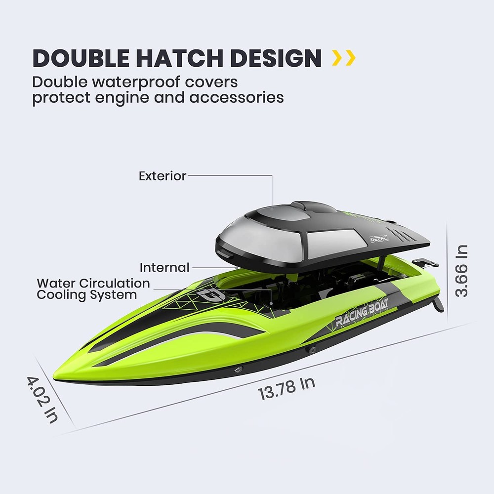 DEERC RC Boat with LED Light, 30+ Mins, Self Righting Remote Control Boat for...