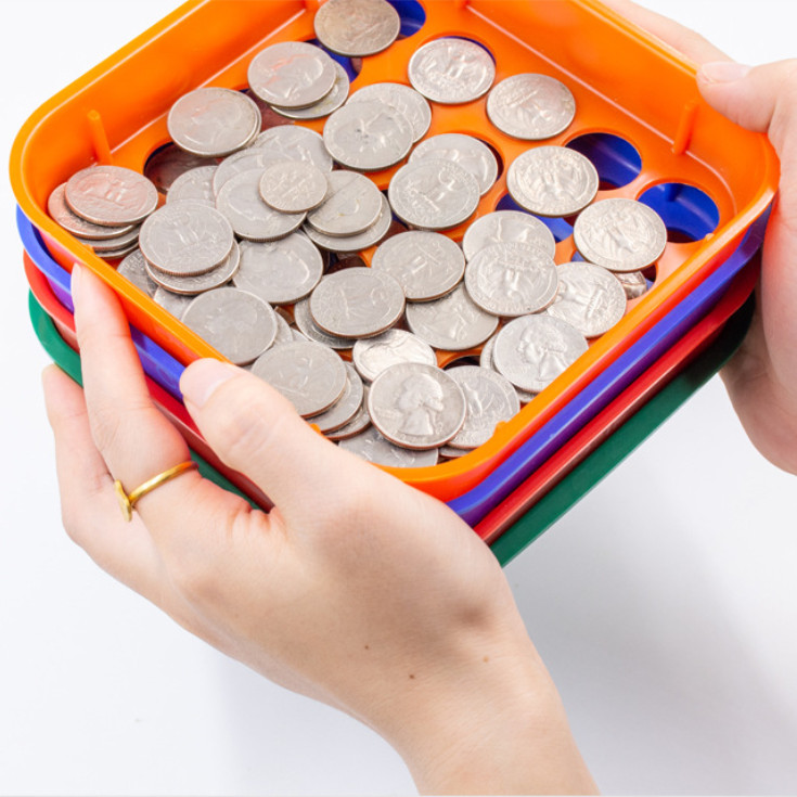 4 Color-Coded Coin Sorting Trays Counter Classification Sieve For Sorting Coins