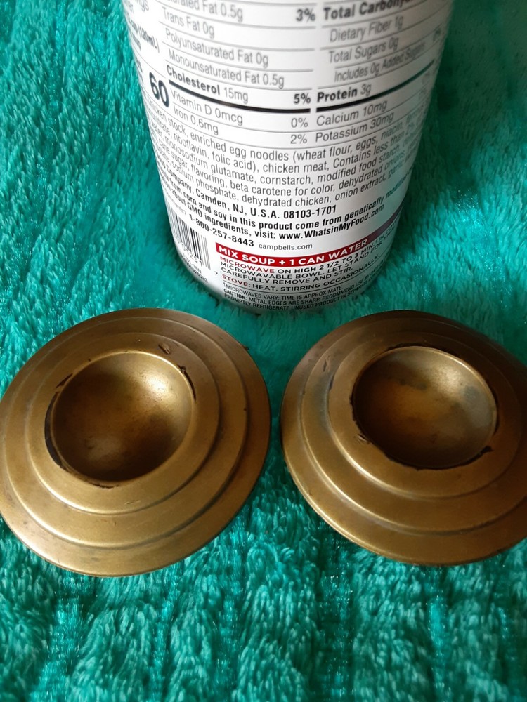 2 Vintage 60's Round Deco Faux Spun Brass Plastic Cabinet Knobs Pulls