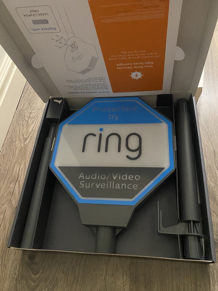 Ring Security Solar Powered Surveillance Illuminated Yard Sign Open Box