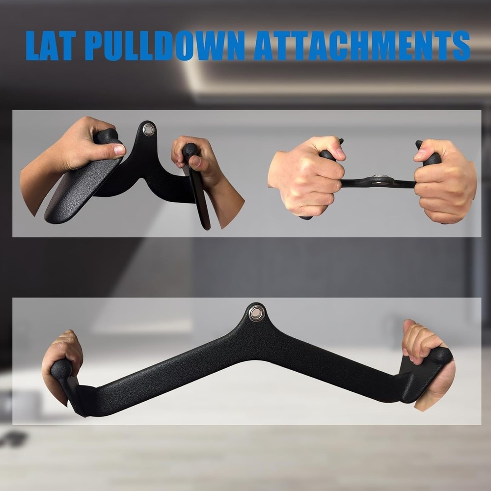LAT Pulldown Attachments Set – Cable Machine LAT Bar, T-Bar & V-Bar for Home Gym