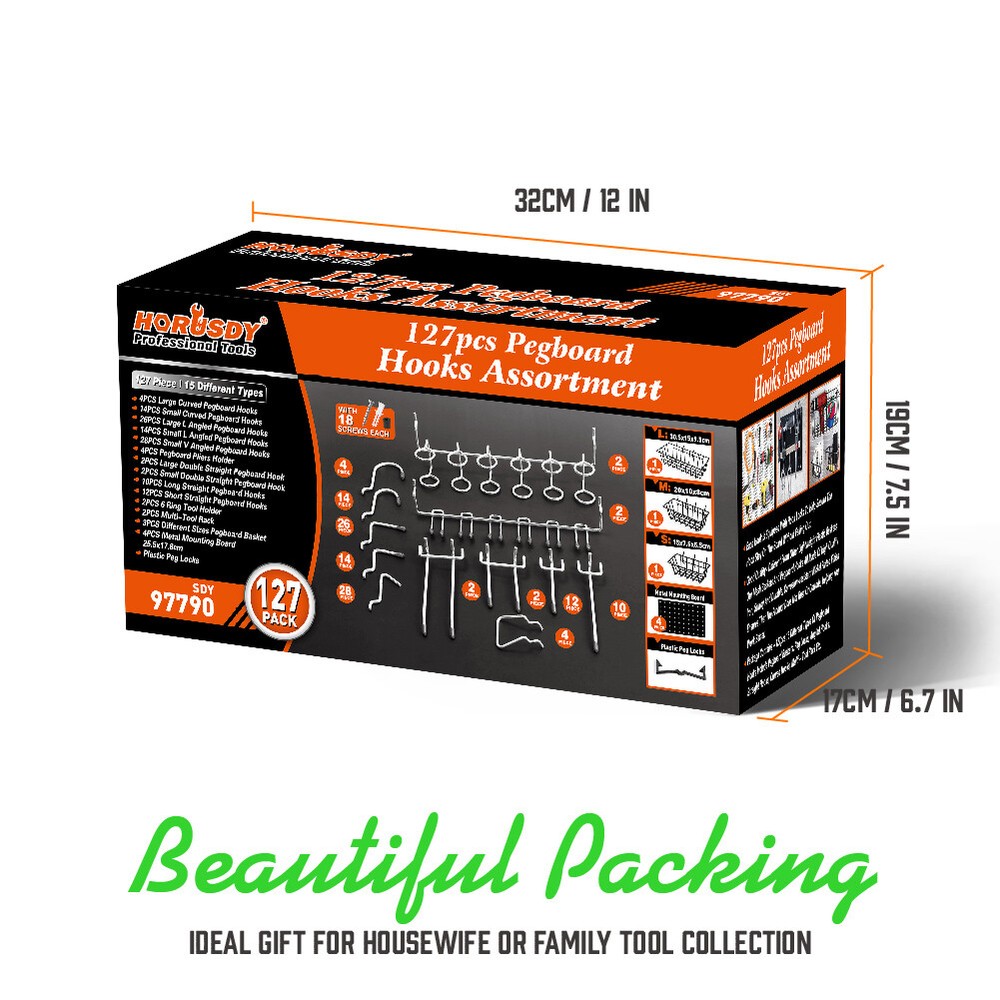 Pegboard Hooks Assortment Basket Pegboard Pack Pinboard Rack Organizing Tool 127