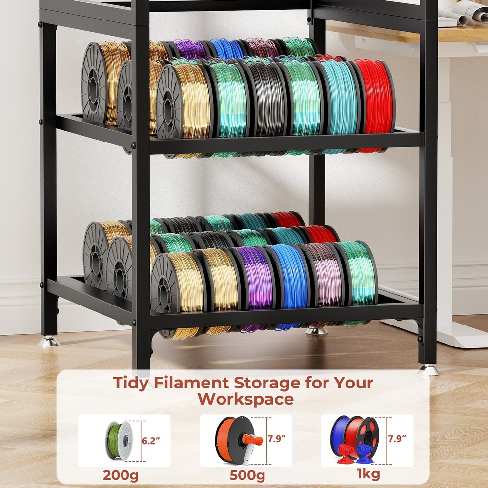 Heavy-Duty 3D Printer Stand with Filament Storage & Power Panel