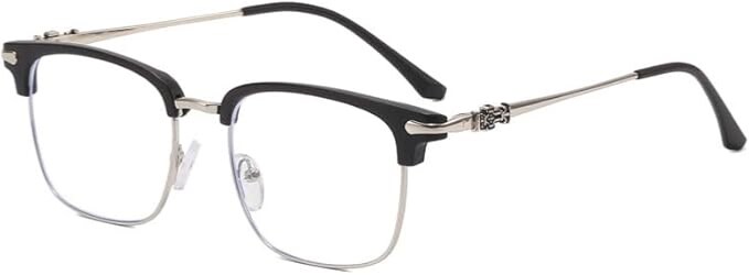 Blue Light Blocking Glasses for Men Anti-Fatigue Rectangle Silver/Black