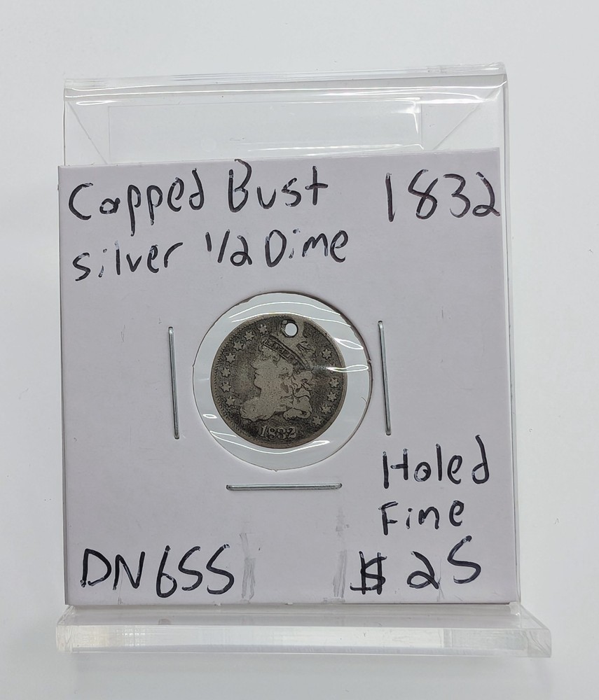 1832- Capped Bust Silver Half Dime- Holed Fine