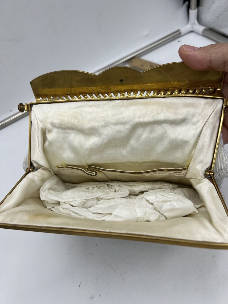 1950s White Micro Seed Bead Handbag Purse With Beaded