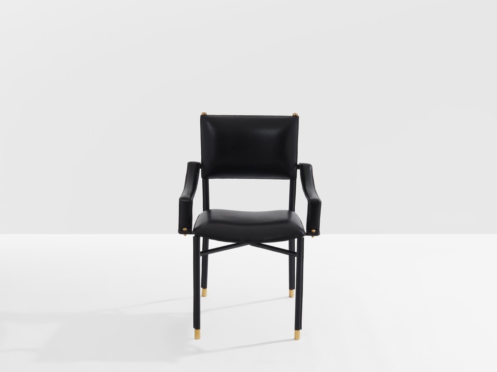 Jacques Adnet saddle-stitched leather brass desk chair 1950