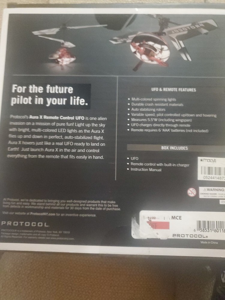 Protocol Aura X Remote Control RC UFO w/ Multi- Colored Lights Auto-Stabilizers
