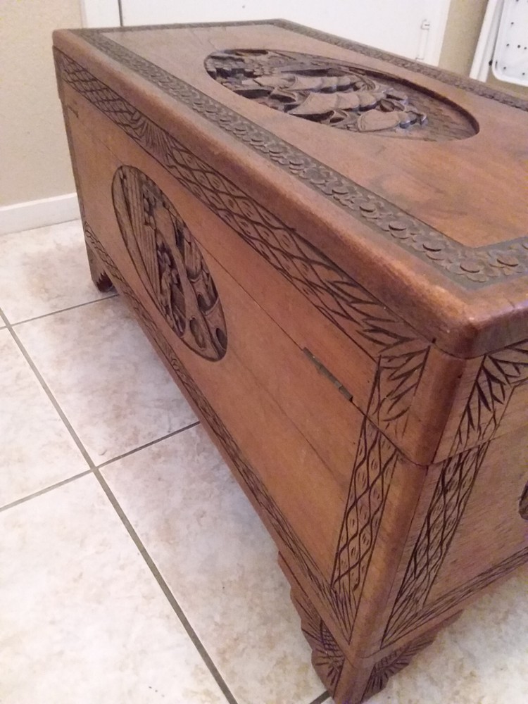Vintage Carved Cedar Chest Trunk