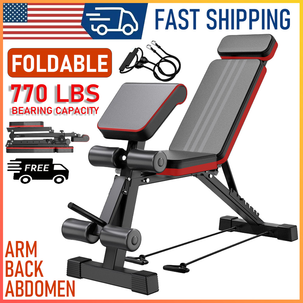 Adjustable Foldable Exercise Weight Bench Workout Bench Gym With Resistance Band