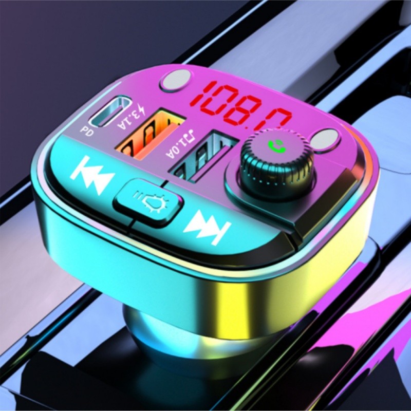 Bluetooth Car Adapter, FM Transmitter with Fast Charging, Dual LED Display