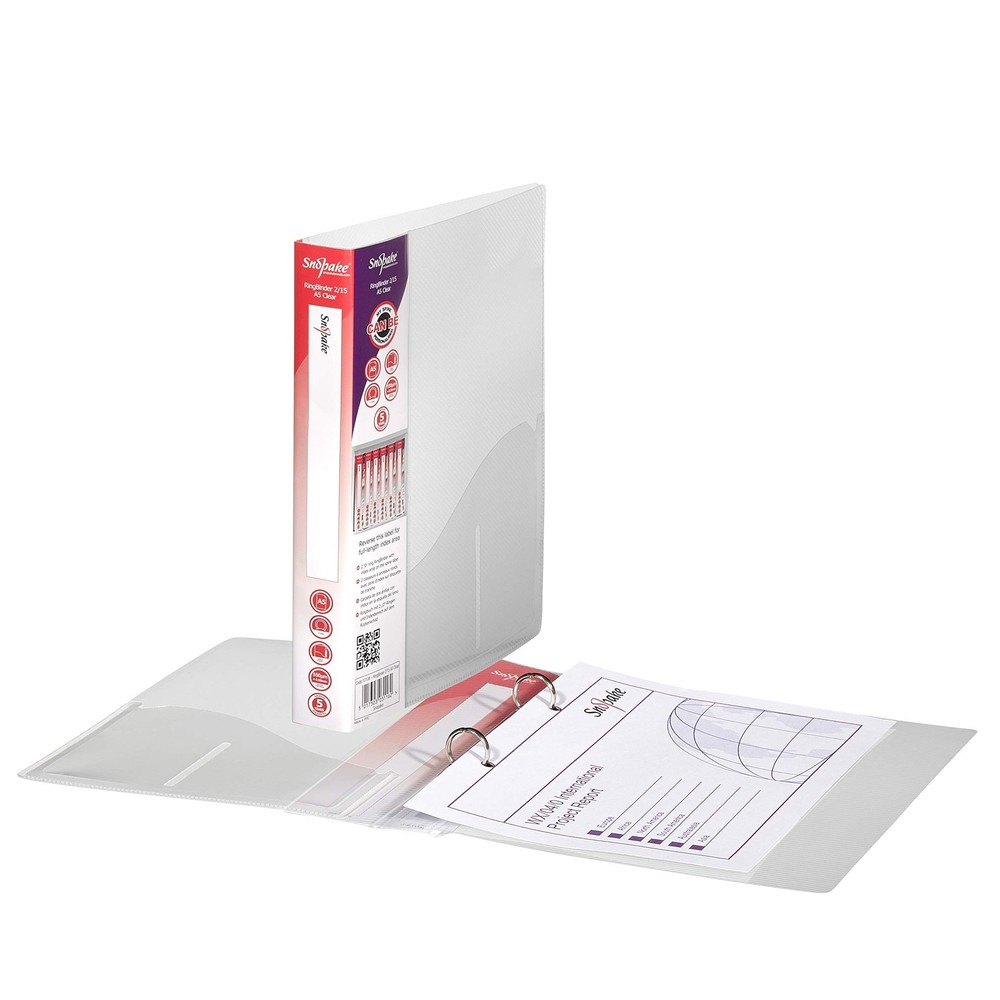 Snopake A5 2 O-Ring 15mm RingBinder - Clear  Ref: 10108 1 Transparent