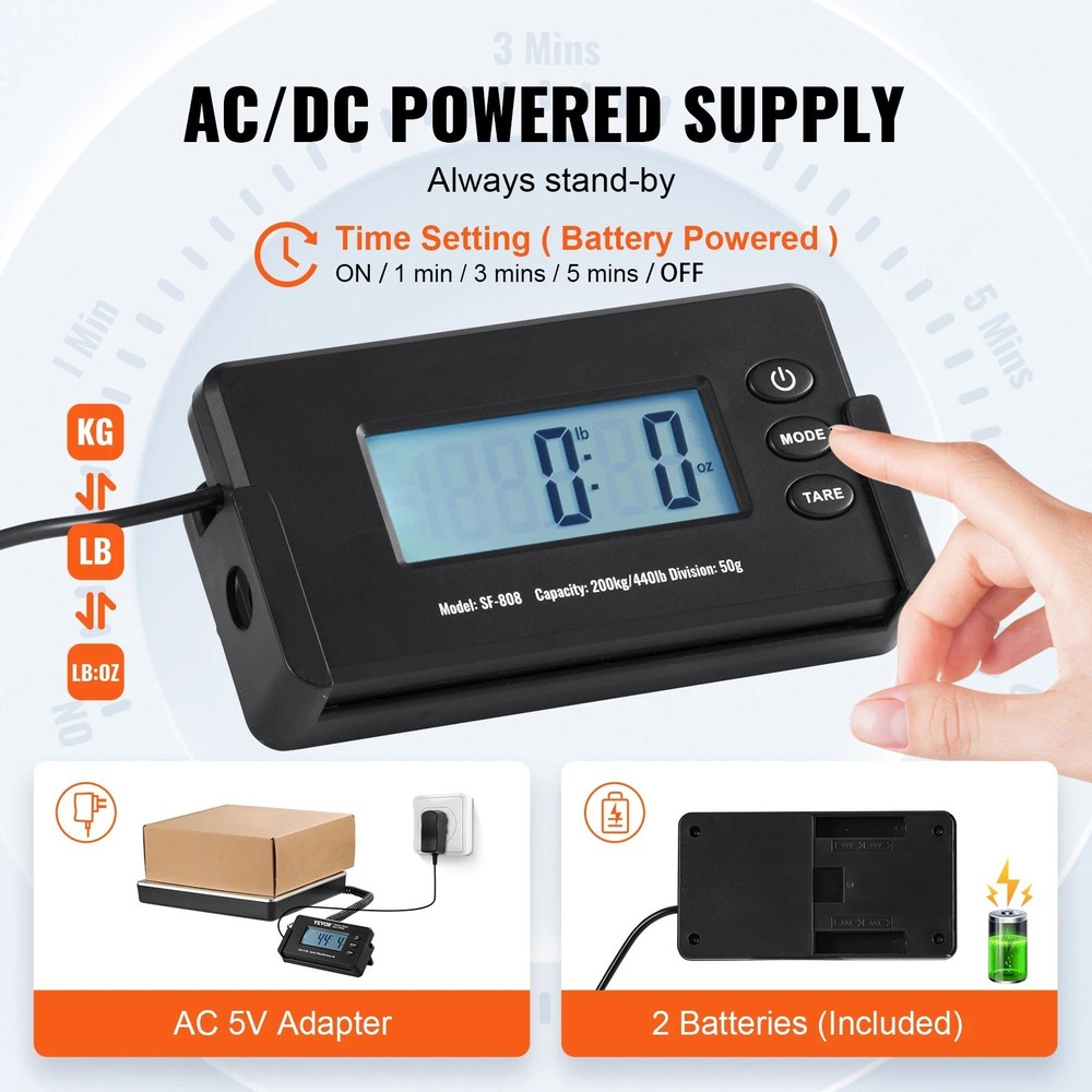 Digital Shipping Scale 440lb Timer & HD LCD Display