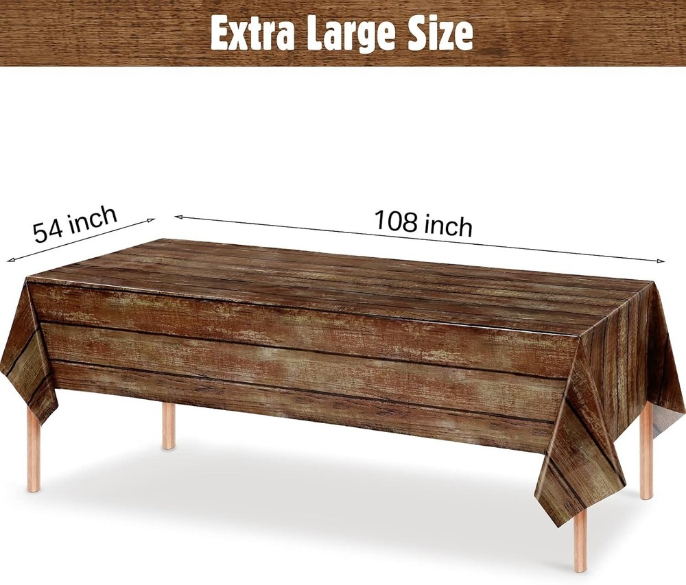 3 Pcs Brown Wood Grain Tablecloths Rustic Plastic Table Covers for Rectangle Tab
