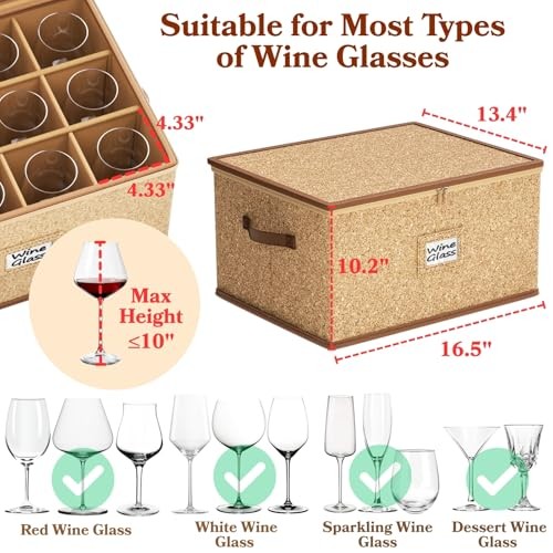 Wine Glass Storage Box with Dividers, Hard Shell, Stackable Glassware Storage 1