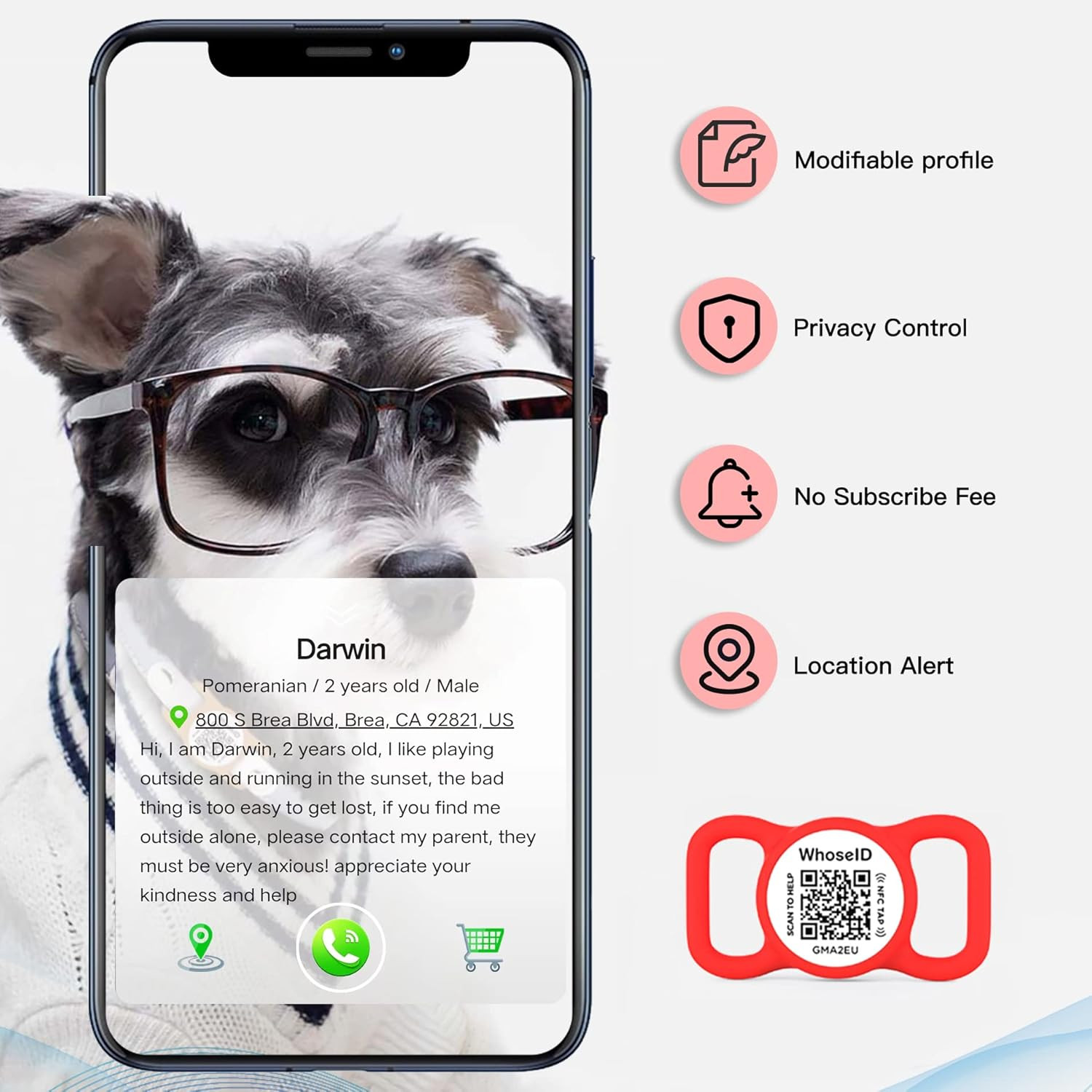 QR Code Dog Tag with NFC – Silent Silicone Pet ID with GPS & Emergency Contacts