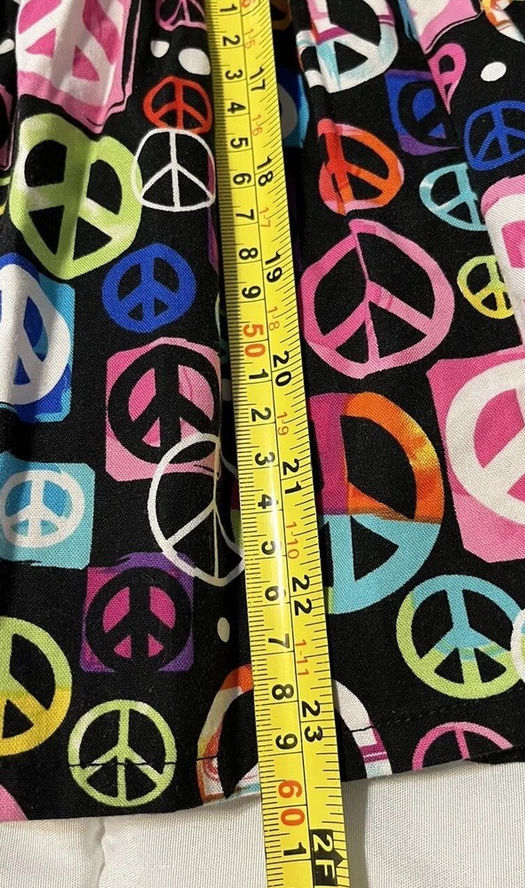 White Cross Small Scrub Top Multicolored Peace Symbol Black Cotton Pullover