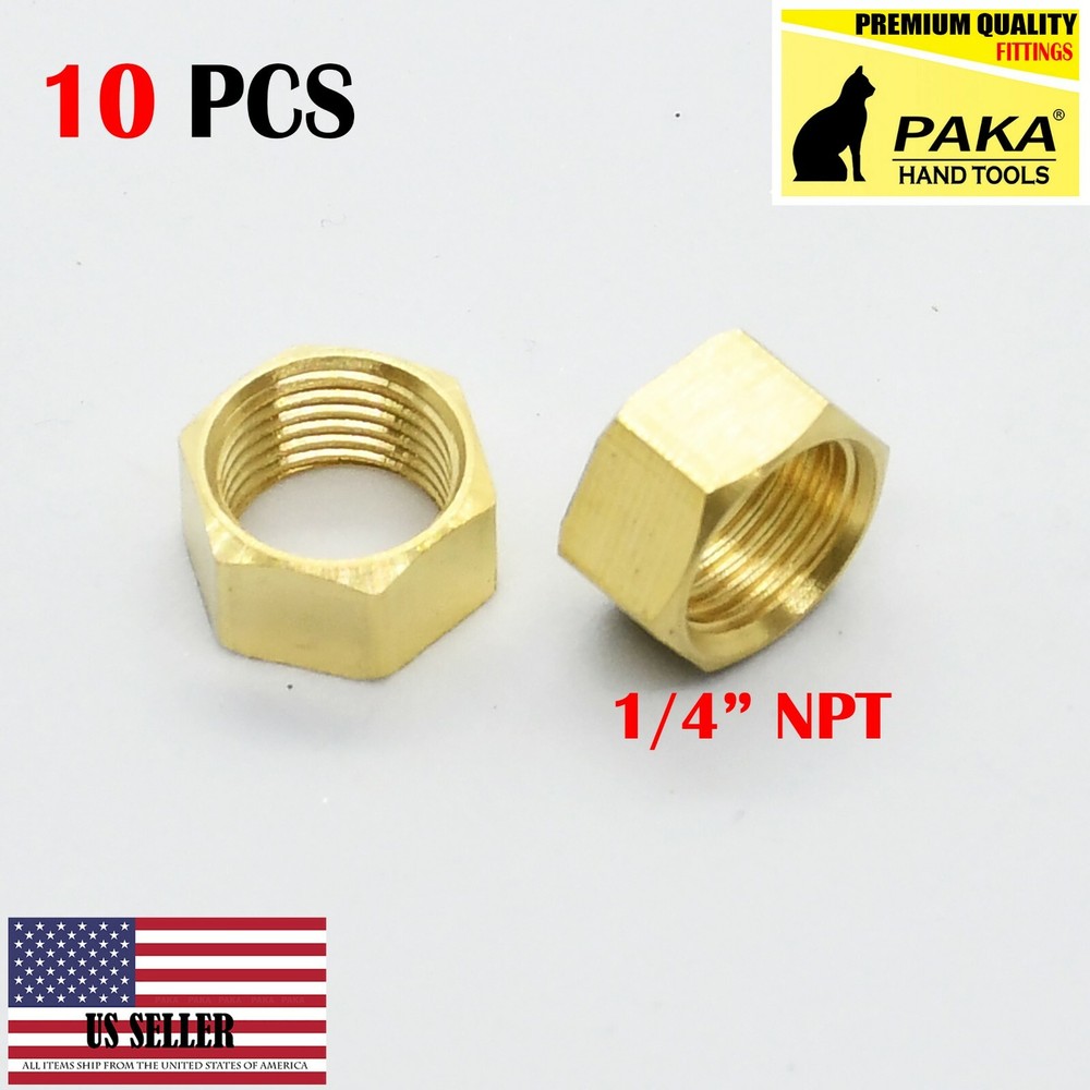 10 pcs 1/4" NPT Female Thread Brass Pipe Fitting Hex Lock Nut