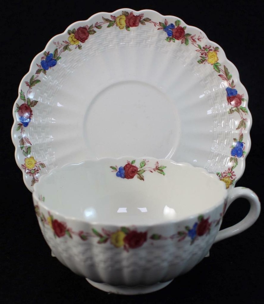 Spode WICKER ROSE Flat Cup & Saucer S721 GREAT CONDITION