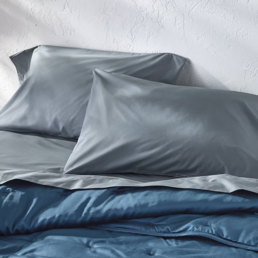 King 400 Thread Count Percale Pillowcases Mineral Blue - Casaluna