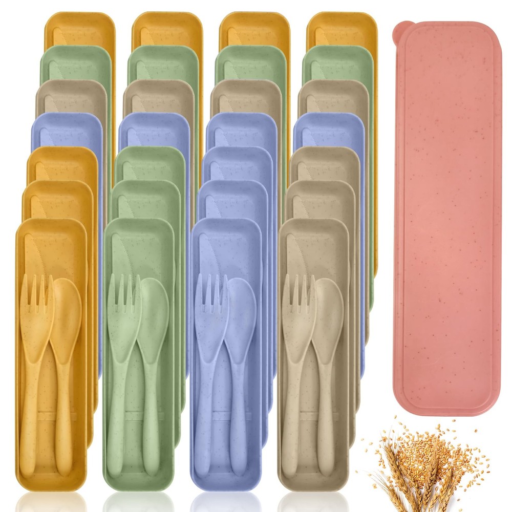 60 Sets Wheat Straw Silverware Set Bulk Wheat Straw Cutlery Lunch Box Accesso...