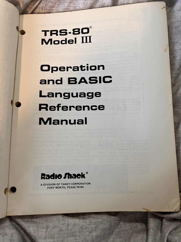TRS-80 Book: TRS-80 Model III Operation and BASIC Reference Manual