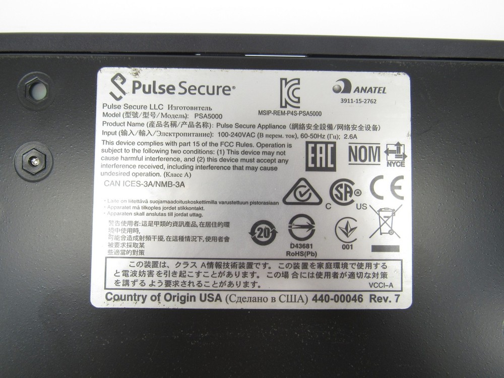 Pulse Secure PSA5000 Secure Access Appliance Firewall with Rack Mountable Ears
