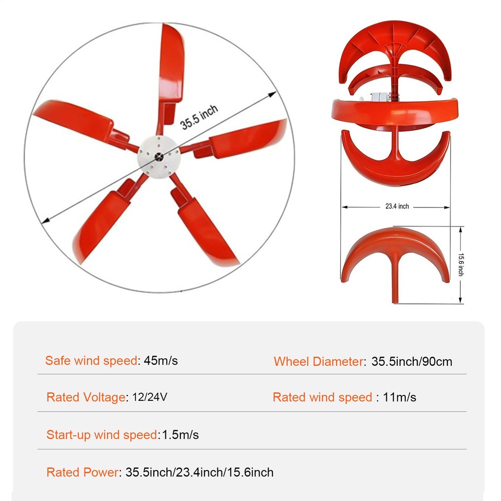 1200W Vertical Axis Wind Power Turbine Generator Controller Home Windmill 24V