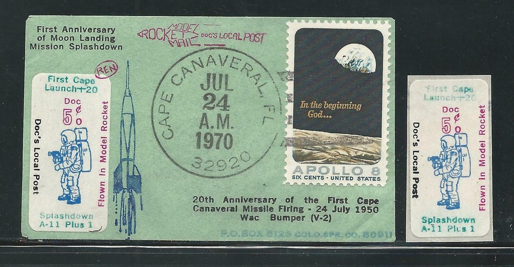 1970 US rocket mail - Doc's Local Post Moon Landing mini-cover