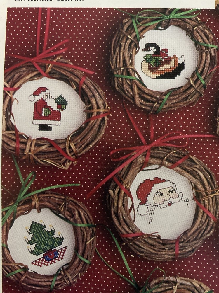 12 Assorted Christmas Counted Cross Stitch Patterns- Santa Claus Tree Stocking