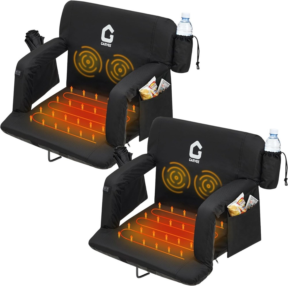 2pcs Heated Stadium Seats for Bleachers w/ Back Support 3 Level Heating 6 Angle