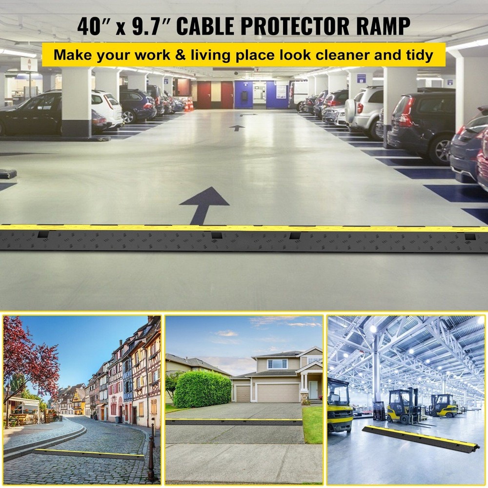 4 Pack 2 Channel Cable Protector Ramps 11000LBS Capacity Rubber Speed Bump