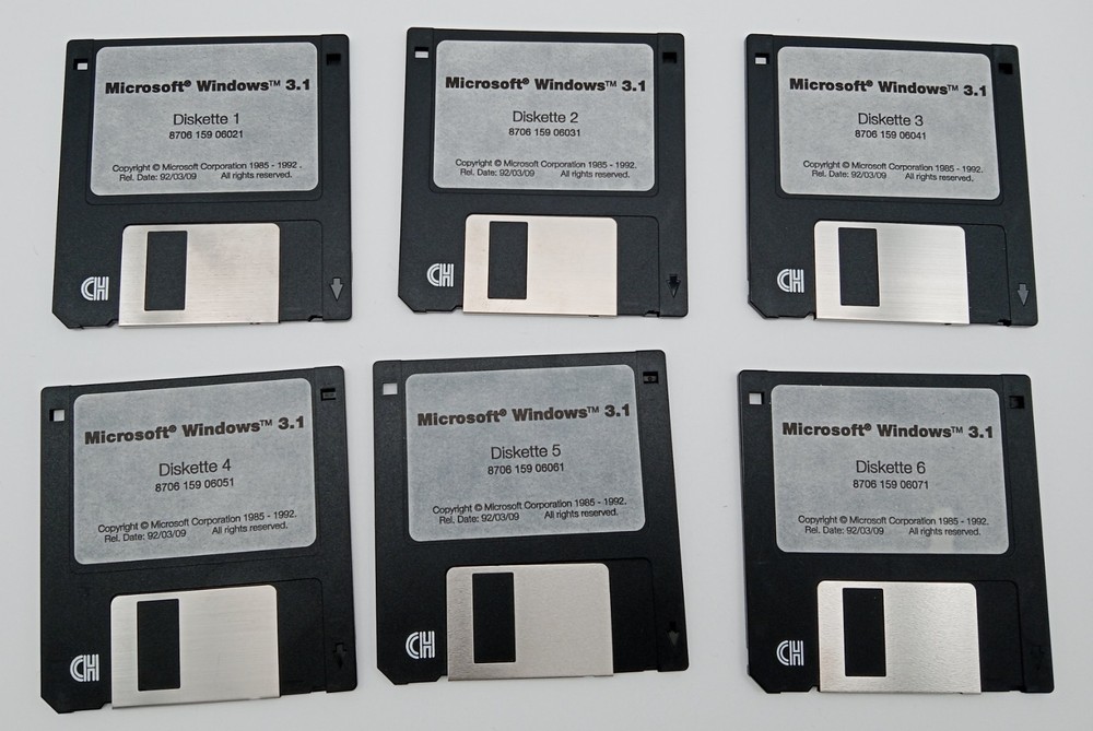 Microsoft Windows 3.1 Setup Disks (Complete 6-Disk Set, 3.5" Floppy, 1985- 1992)