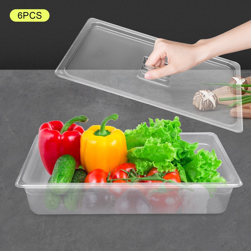 6 Pack Food Pans with Lids, 4'' Deep, Polycarbonate, Clear