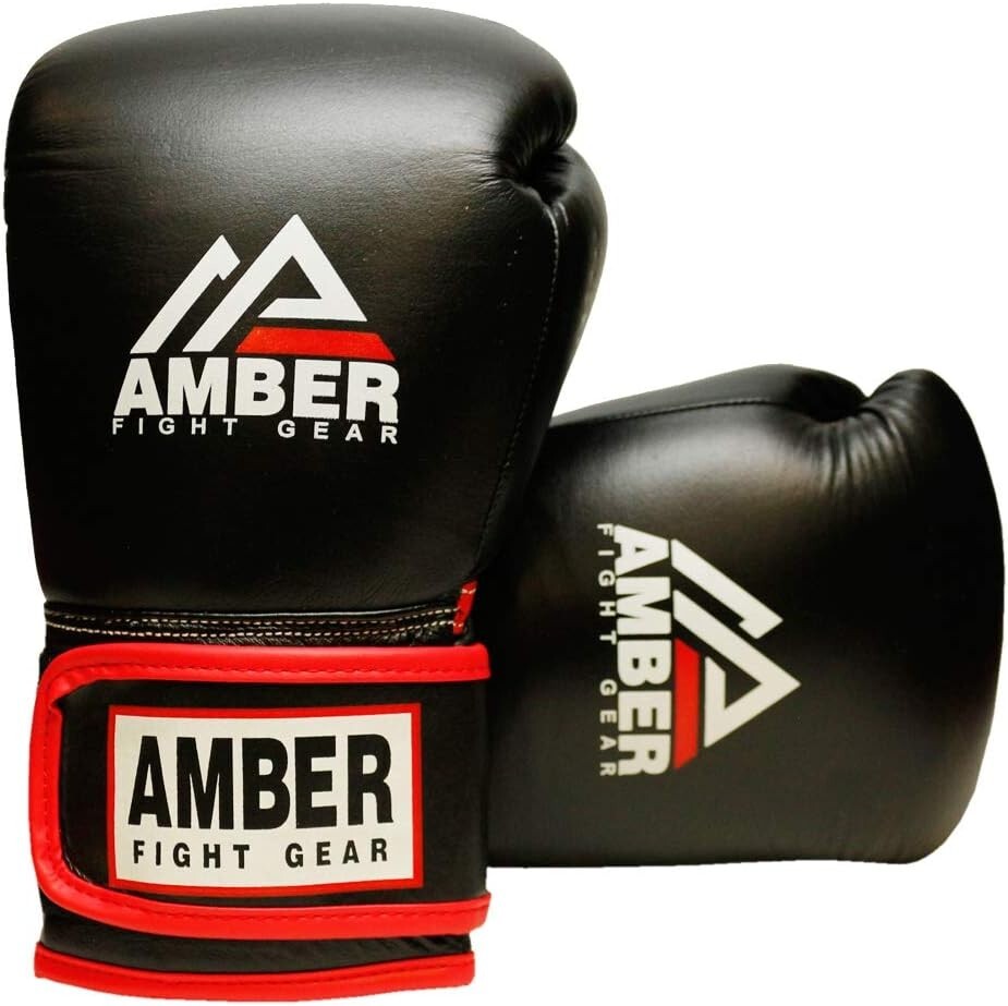 Amber Pro Leather Boxing Gloves, Durable, Multi-Layer Foam, Pre-Curved Design
