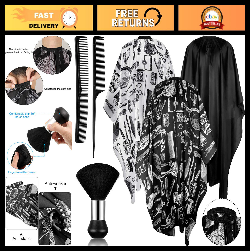 6 Pcs Waterproof Barber Capes Set with Neck Duster, Combs & Adjustable Closure f