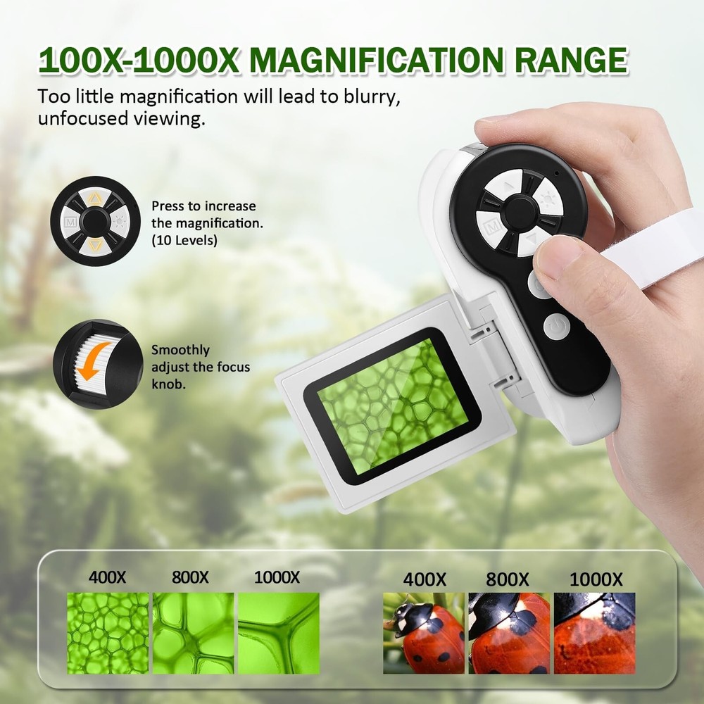 Microscope for Kids, 1000X Handheld Kids Microscope with 6 Adjustable LED Lig...
