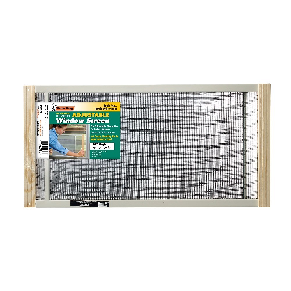 Adjustable Window Screen, 10" High with Wood Frame, Fits Windows 21 - 37" Wide