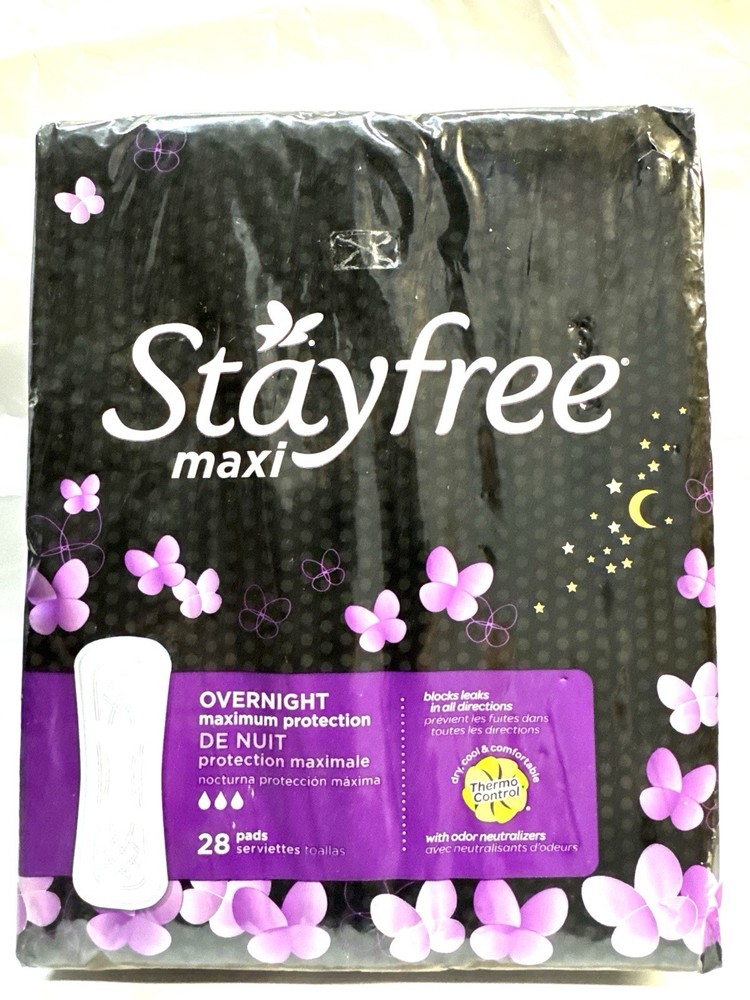 stayfree maxi overnight max protection 28 total pads