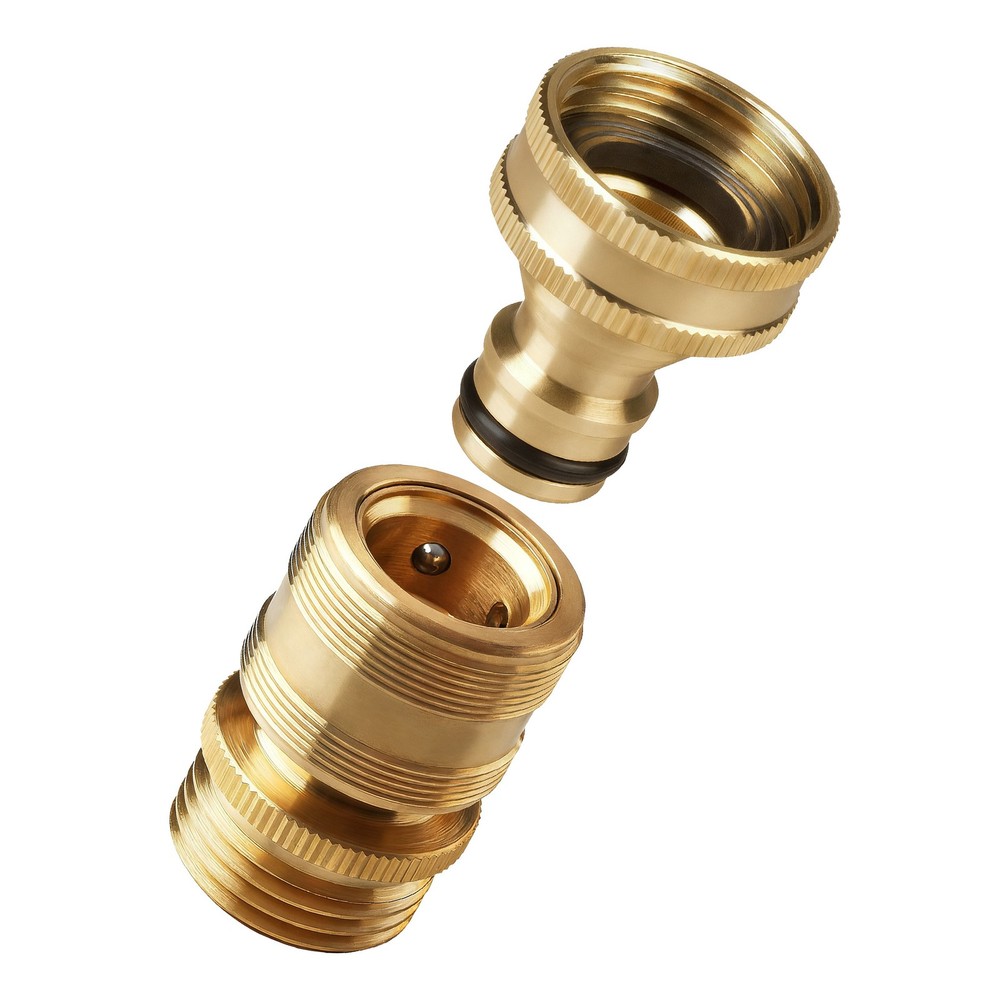 Quick Connect Garden Hose Fitting, ¾ Inch Solid Brass, 200 Psi, Gold