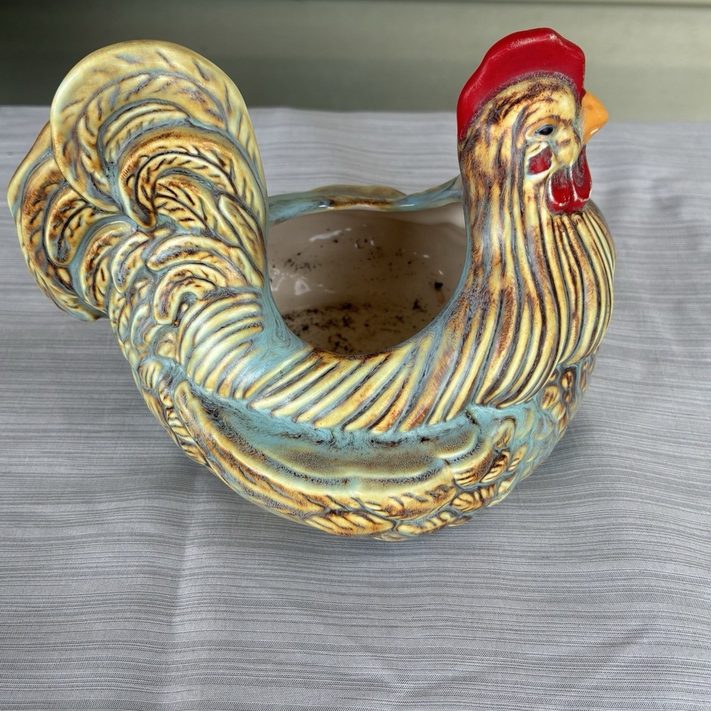 1984 Rooster Glazed Planter Signed By Artist
