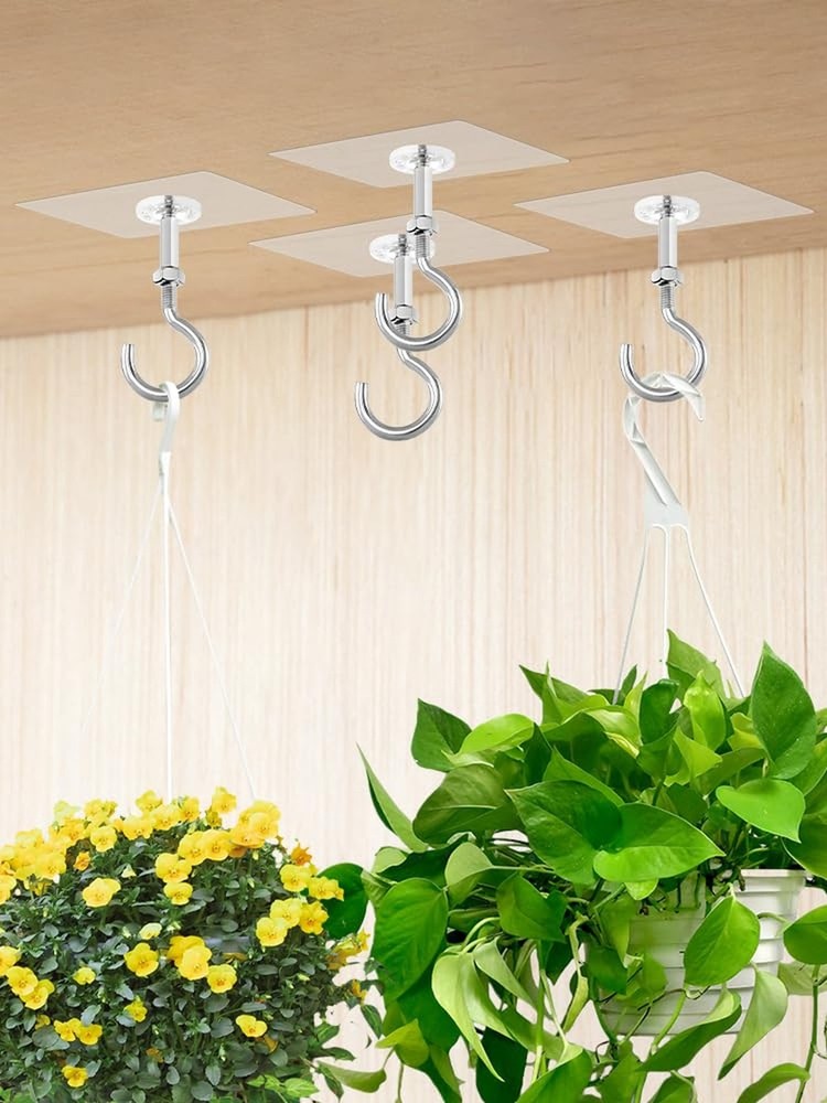 4 Pack Adhesive Ceiling Hooks, 30lbs Heavy Duty Ceiling Hooks for Hanging Pla...