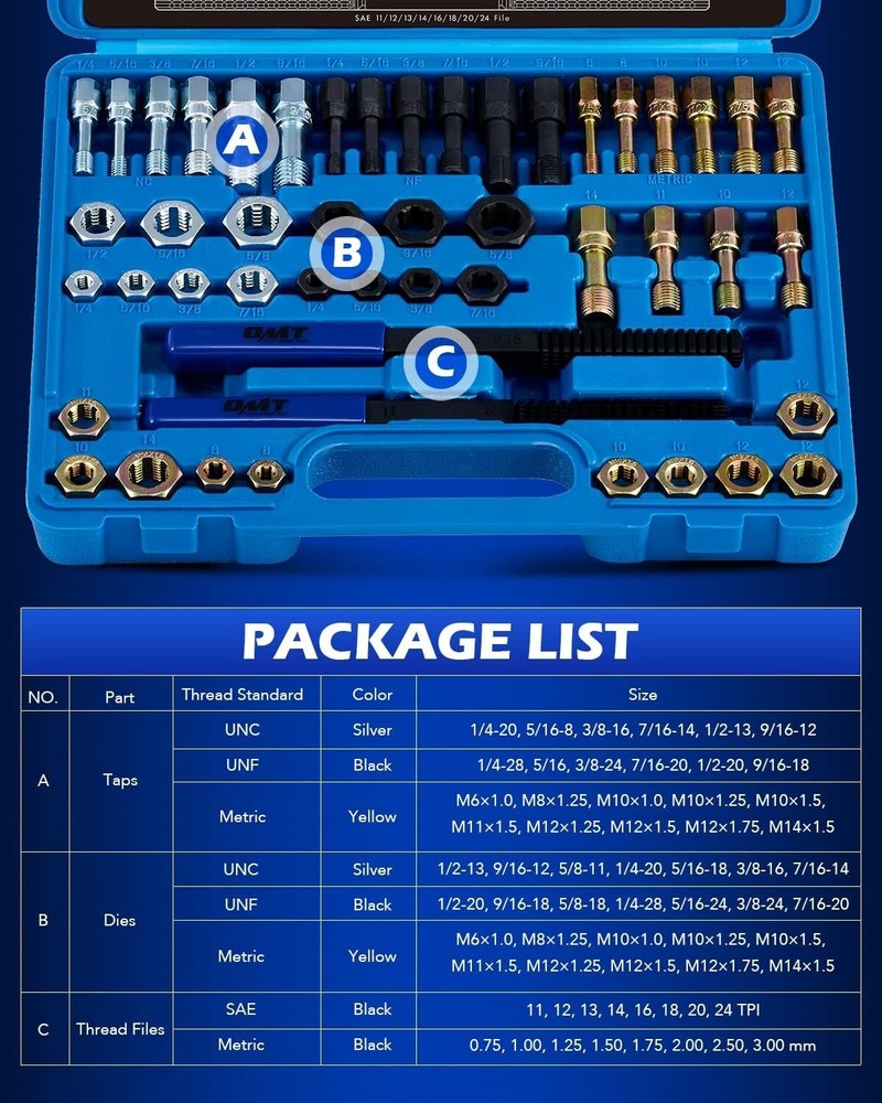 Durable 48-Piece Metric & SAE Thread Restorer Set with Organized Storage Case
