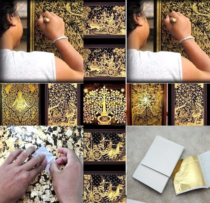 300 Sheets Imitation Composition Gold Leaf Sheet Surface Gilding Craft Art DIY.I