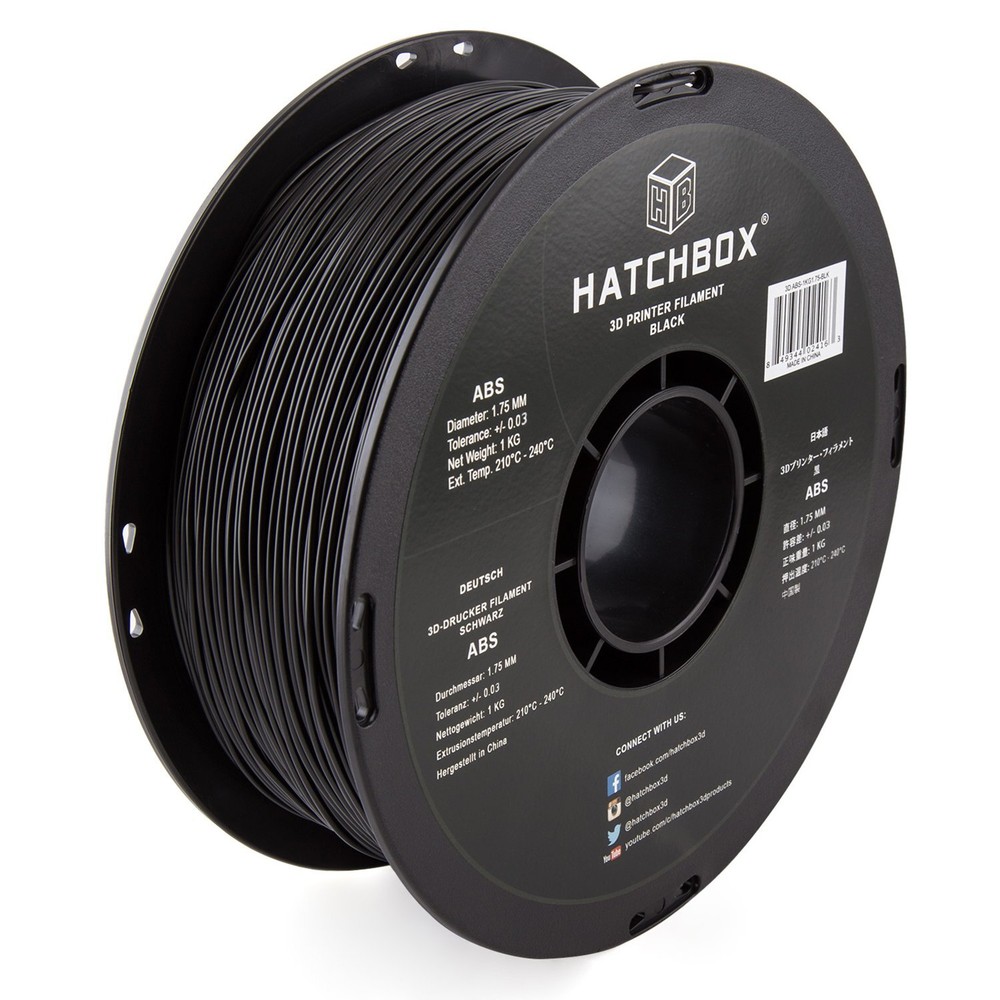 HATCHBOX ABS 1.75 mm 3D Printer Filament in Black, 1kg Spool