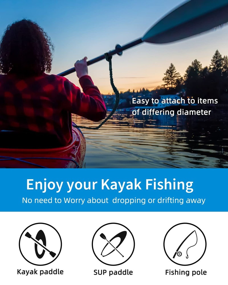 OCEANBROAD Kayak Paddle Leash with D-Ring Stretchable 4-7ft (1 pcs), Black
